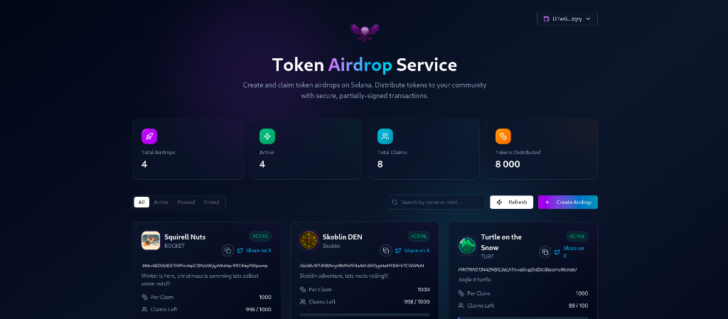 Token Airdrop Service - Blockchain aplikace